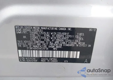 2012 Toyota Rav4 from USA, damaged, VIN 2T3BF4DV2CW229736
